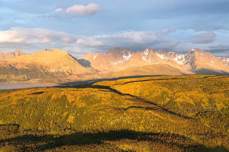 View of mountains in the Lyngen Alps in the evening mood