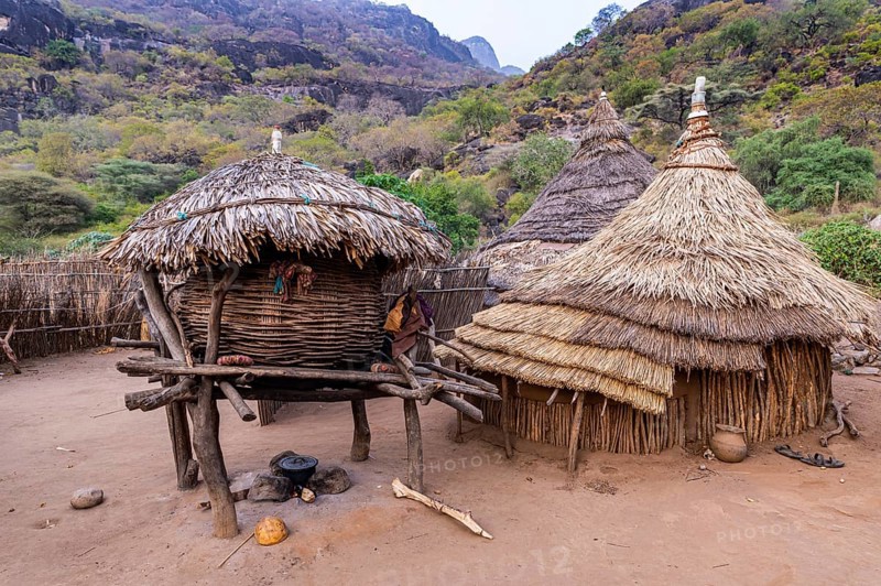 Traditionally built huts of the Laarim tribe