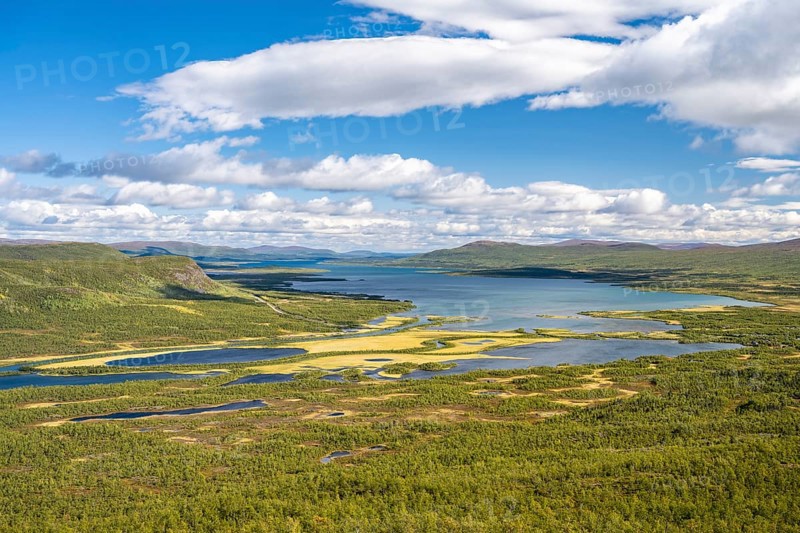 View of the Visttasjohka river delta and Lake Paittasjaervi