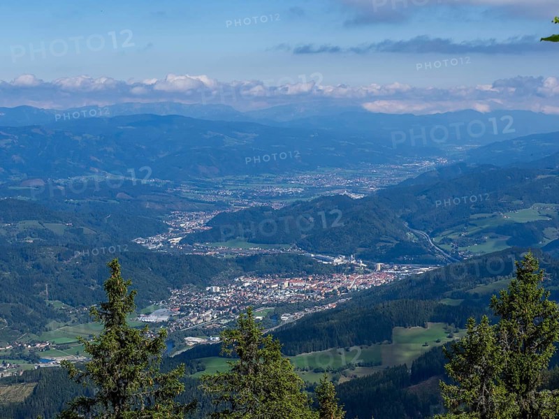 View from the summit of the Mugel over the towns of Bruck/Mur