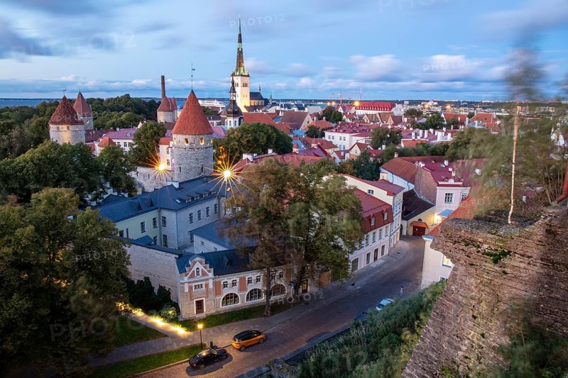 View of the towers of the city fortifications and Olai Church