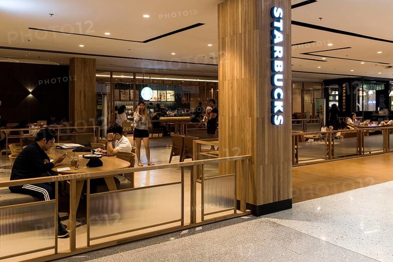 Starbucks lettering illuminated