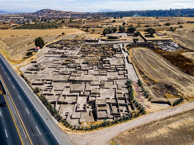 Aerial of the Mesoamerican archaeological site Tecoaque