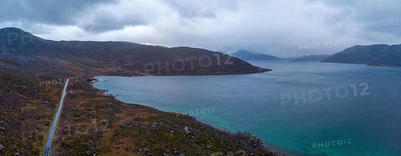 View over Kaldfjorden to the Kvaloya peninsula and Mount Kjolen