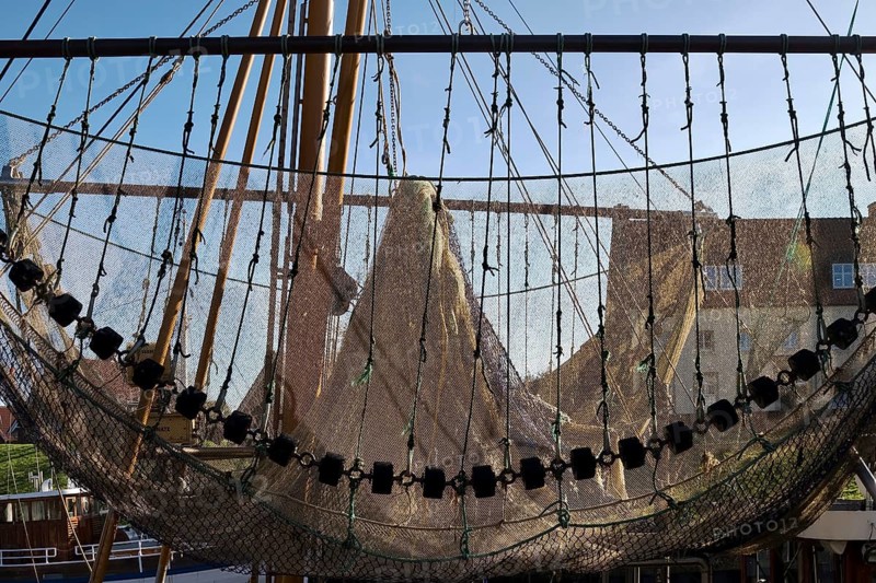 Fishing net from a crab cutter in the fishing harbour
