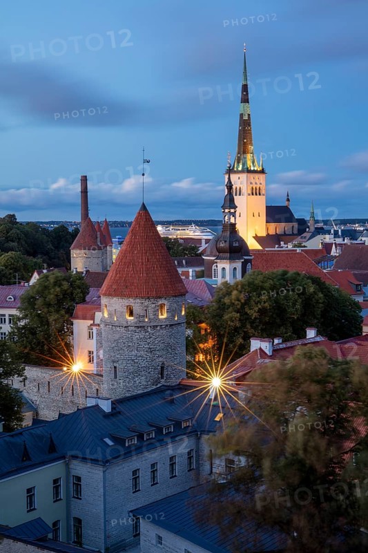View of the towers of the city fortifications and Olai Church