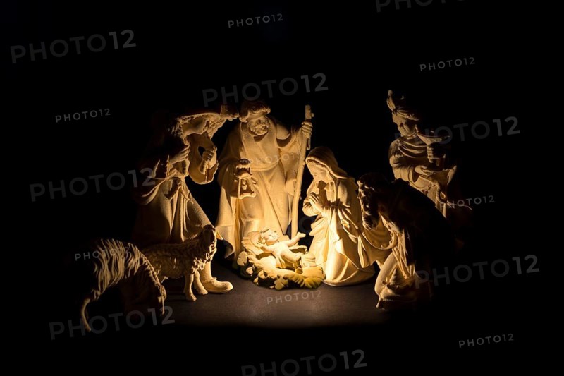 Carved wooden nativity scene figurines