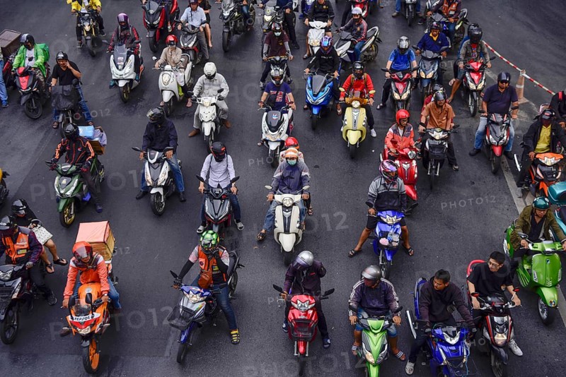 Bird's eye view of scooter riders
