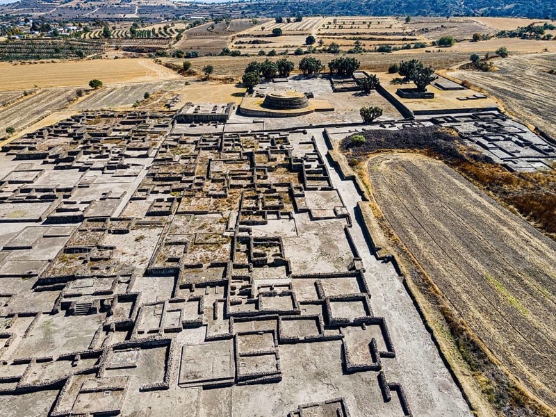 Aerial of the Mesoamerican archaeological site Tecoaque