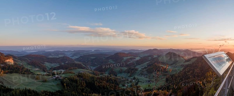 Panoramic view over the Jura Mountain Range to the Black Forest at sunrise