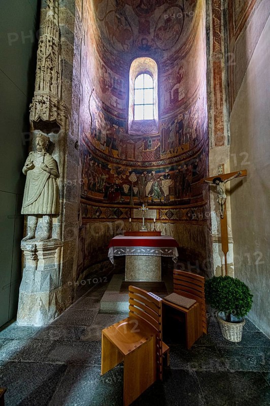 Interior of the Benedictine Convent of St. John in Mustair on the Swiss alps