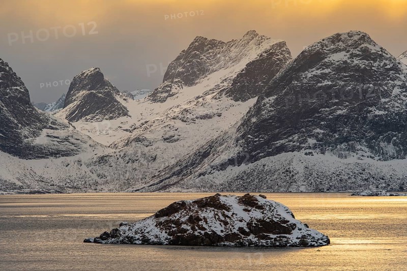 Winter Scandinavian landscape by the fjord