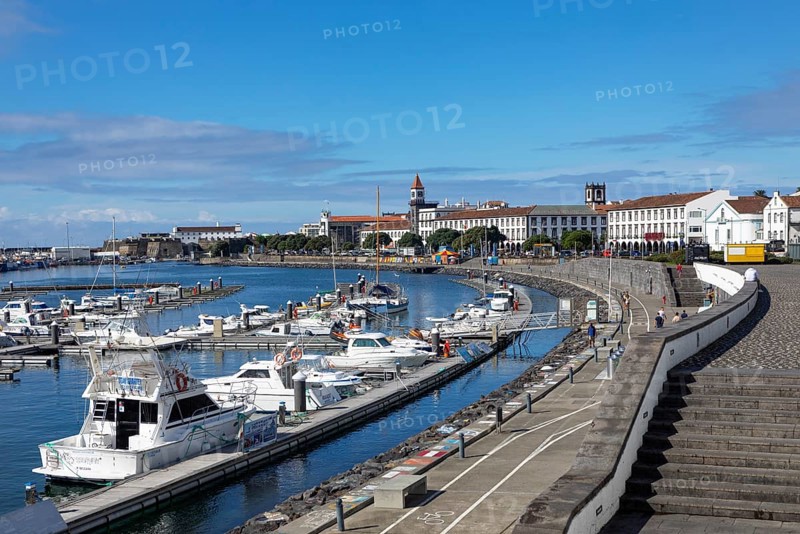 View over the marina and the promenade of Ponta Delgada