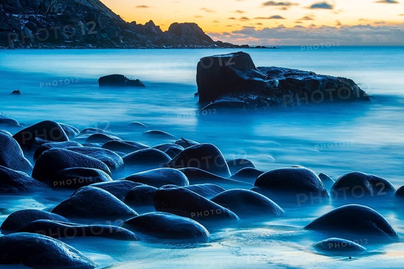 Winter Scandinavian landscape with stormy sea