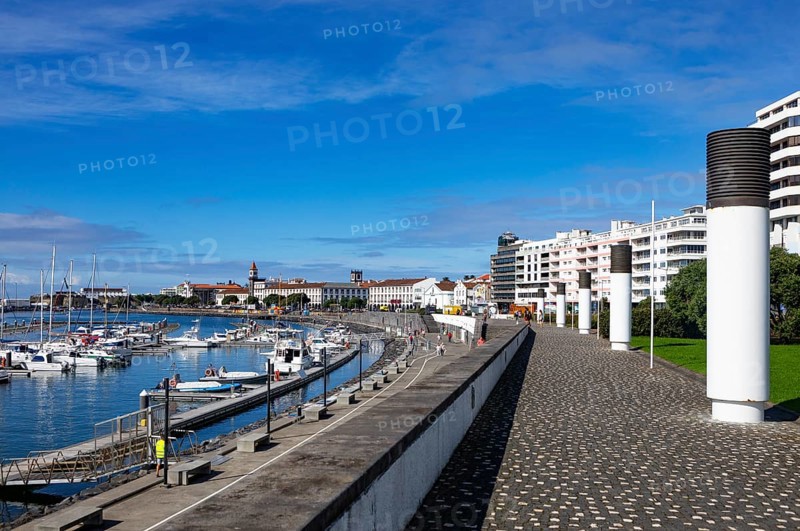 View over the marina and the promenade of Ponta Delgada