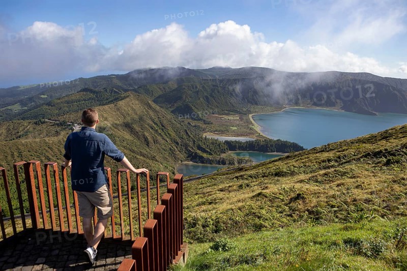 Viewing terrace with view to the crater lake Lagoa do Fogo