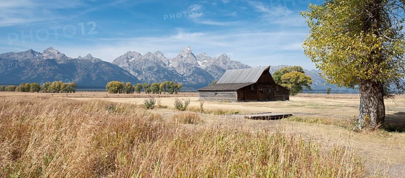 Historic old barn in front of the Teton Range
