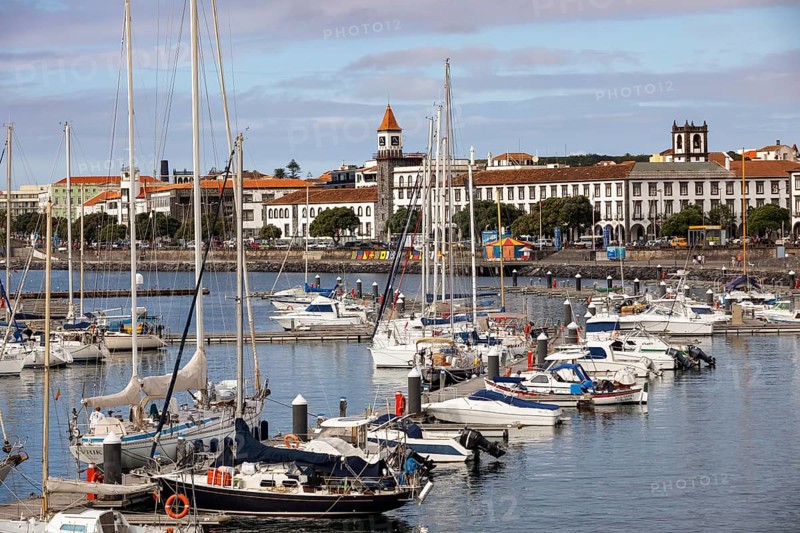View over the marina and the promenade of Ponta Delgada
