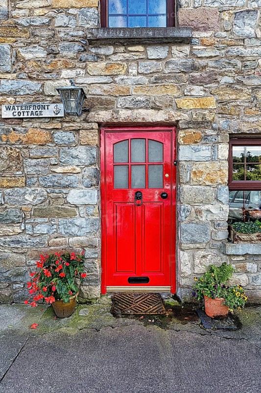 Red door in a stone house