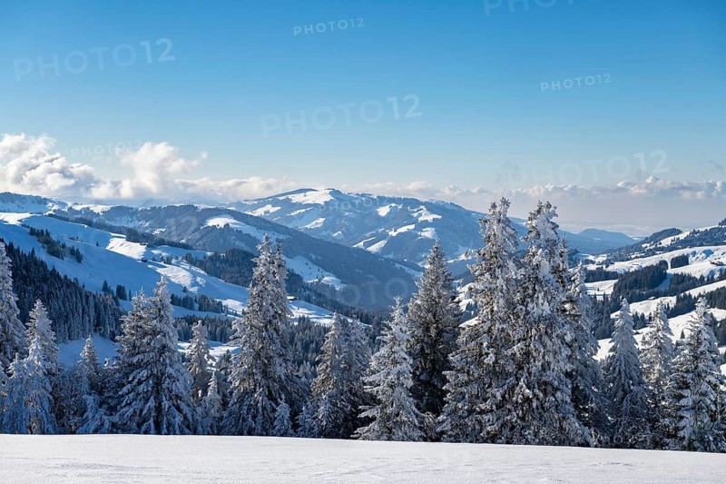 Snowy winter landscape on the Gurnigel Pass