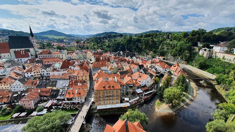 Town view with St. Vitus Church from the castle tower