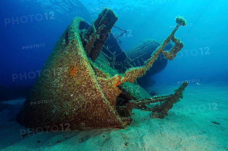 Stern of sunken ship decaying rusting shipwreck Elviscot