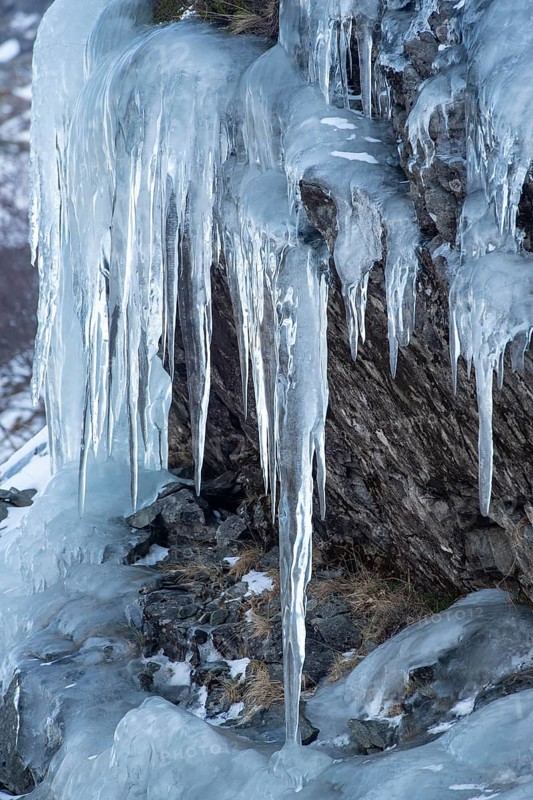 Icicles on a rock face