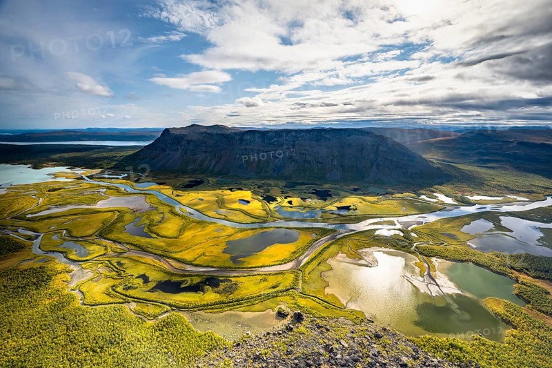 View from Skierffe mountain over the Rapadalen river delta