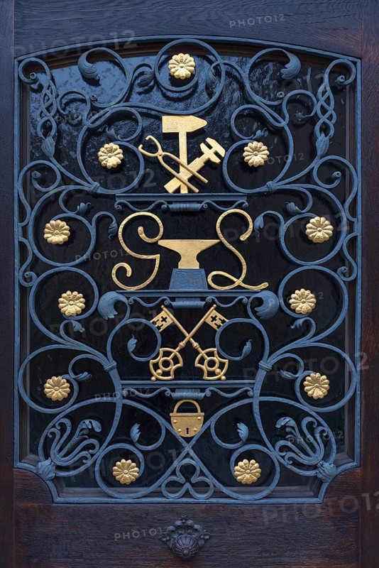 Ornate grid on the entrance door of an Art blacksmith