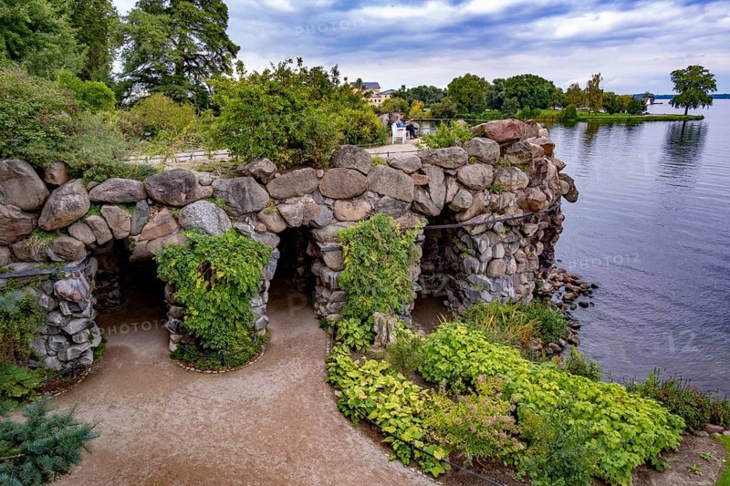 Grotto on the shore of the Schwerin Inner Lake at the palace garden of Schwerin Palace