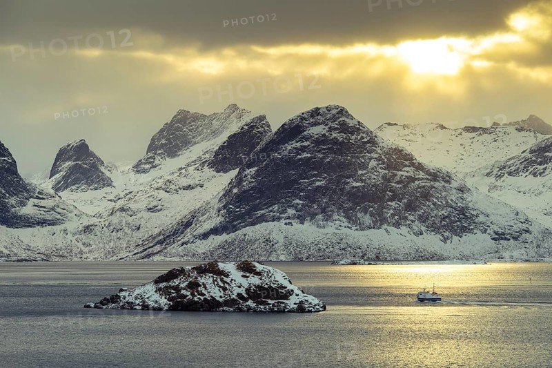 Winter Scandinavian landscape by the fjord