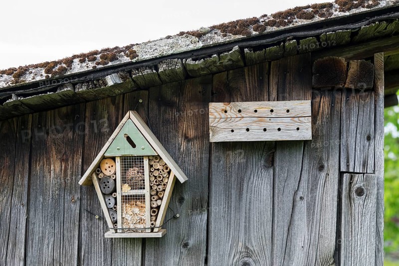 Insect hotel on a wooden wall