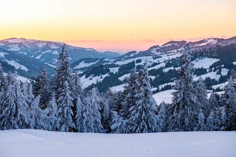 Snow-covered winter landscape on the Gurnigel Pass