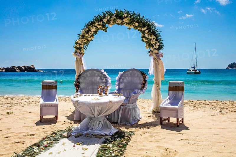 Wedding preparations on Takamaka beach