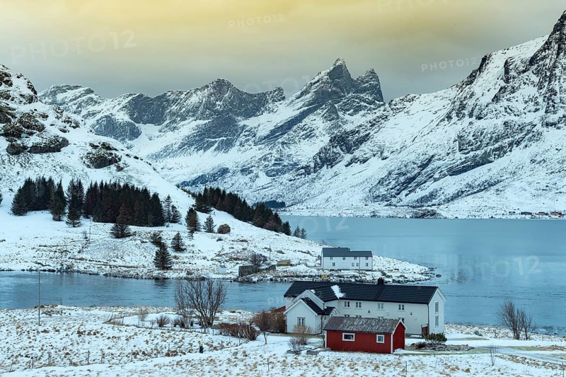 Evening glow in wintry Scandinavian landscape