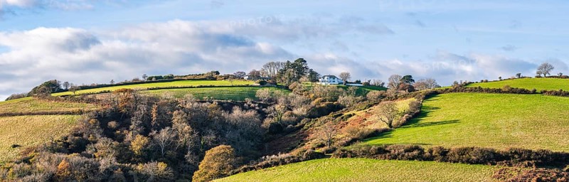 Panorama over English Village in Autumn Colors
