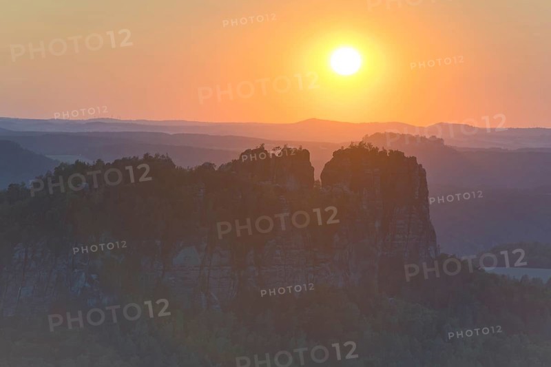 View from Carola Rock over Elbe Sandstone Mountains with Schrammsteine
