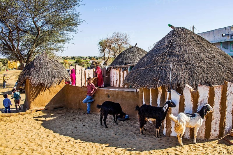 Mud hut settlement in the Thar Desert