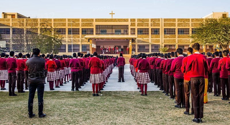 Marching to morning roll call