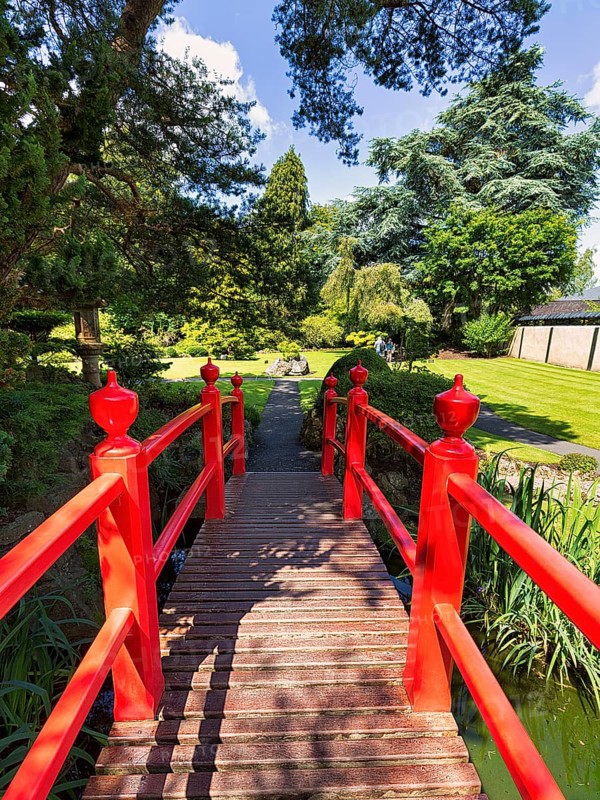 Pedestrian Bridge with Red Railing