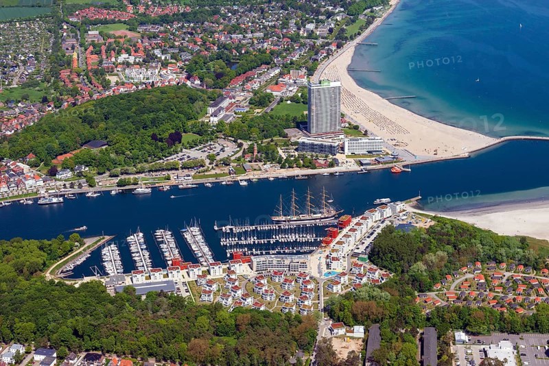 Aerial view of the mouth of the Trave into the Baltic Sea
