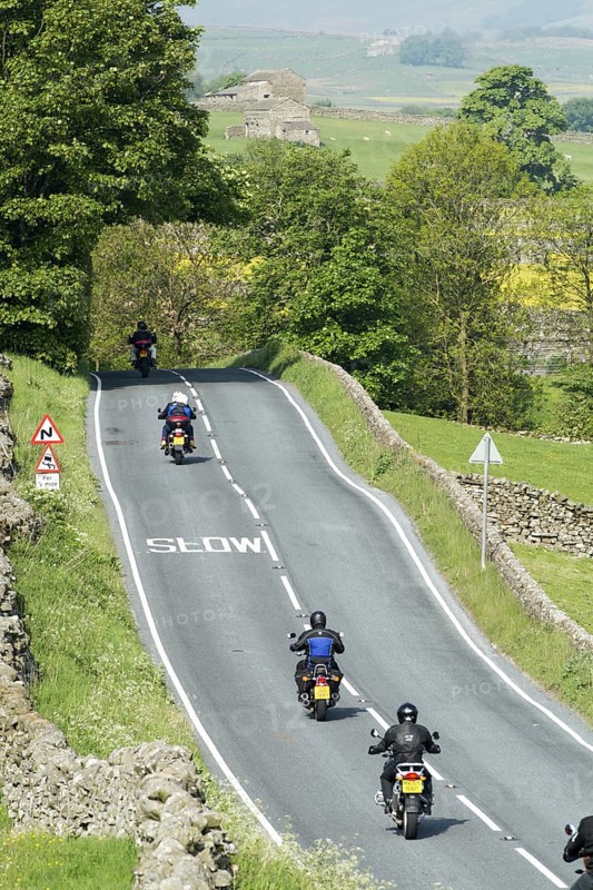 Motorbikes on a rural road in Wensleydale
