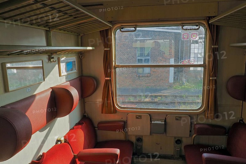 The interior of an old train compartment