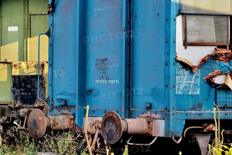 Buffers of blue railway wagon