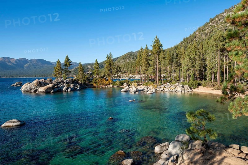 Bay at Lake Tahoe with round stones in the water