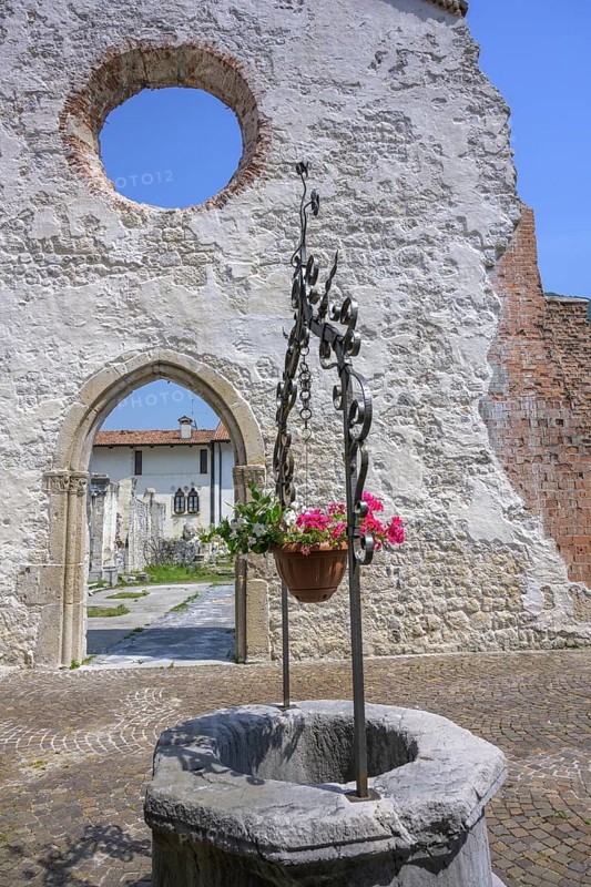 Fountain at the ruins of the church that collapsed in the 1976 earthquake