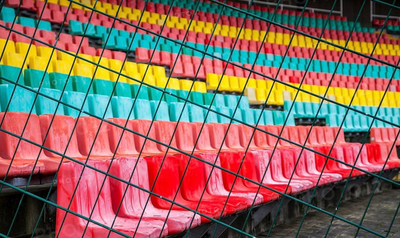Colourful seats for the spectators at Friedrich Ludwig Jahn Sportpark