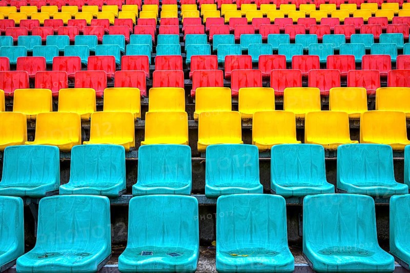 Colourful seats for the spectators at Friedrich Ludwig Jahn Sportpark