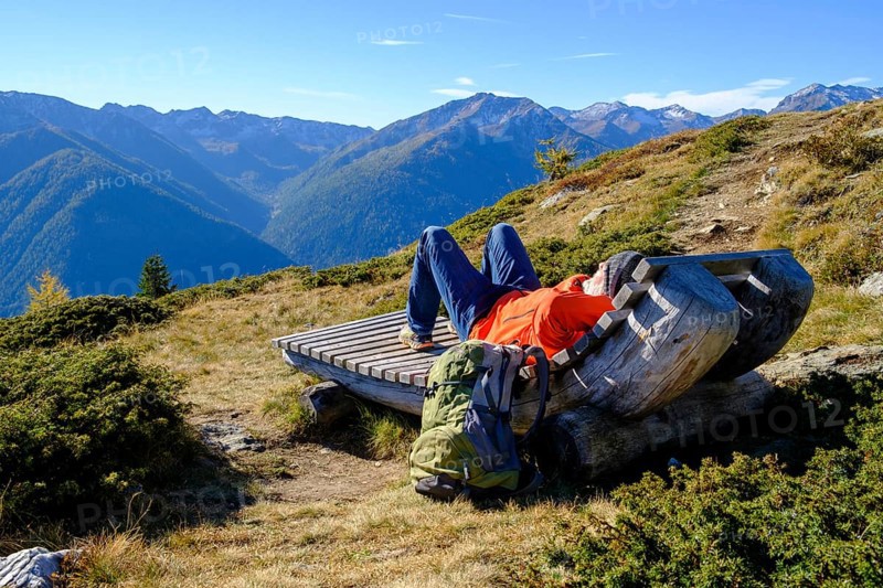 Hiker resting on the Waldburnnenweg