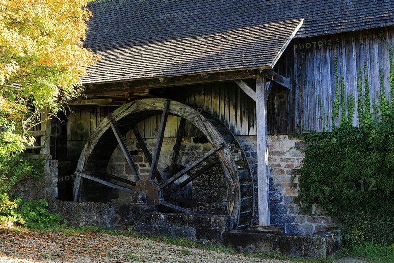 Historical wooden mill wheel
